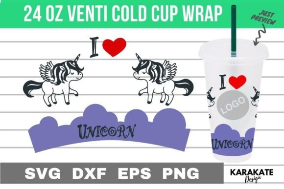 I Love Unicorn 24 Oz Venti Hole Wrap