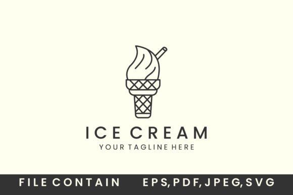Ice Cream with Line Art Style Logo Icon