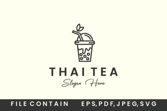 Thai Tea with Line Art Style Logo Icon